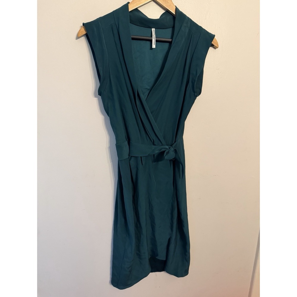 Amanda Uprichard Women's Green Silk Wrap Dress Cap Sleeve Bow Cocktail Size P/XS